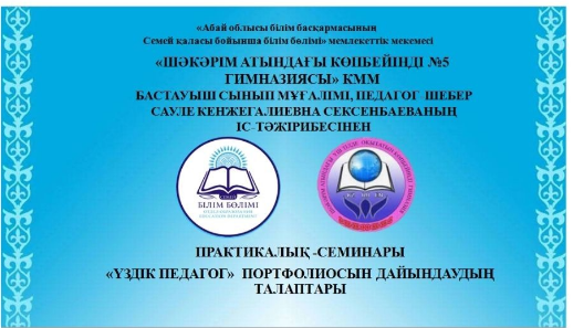 Бастауыш сынып мұғалімі, педагог-шебер Сауле Кенжегалиевна Сексенбаева қалалық практикалық-семинарында "Үздік педагог" портфолиосын дайындаудың талаптары" тақырыбында сөз сөйледі.