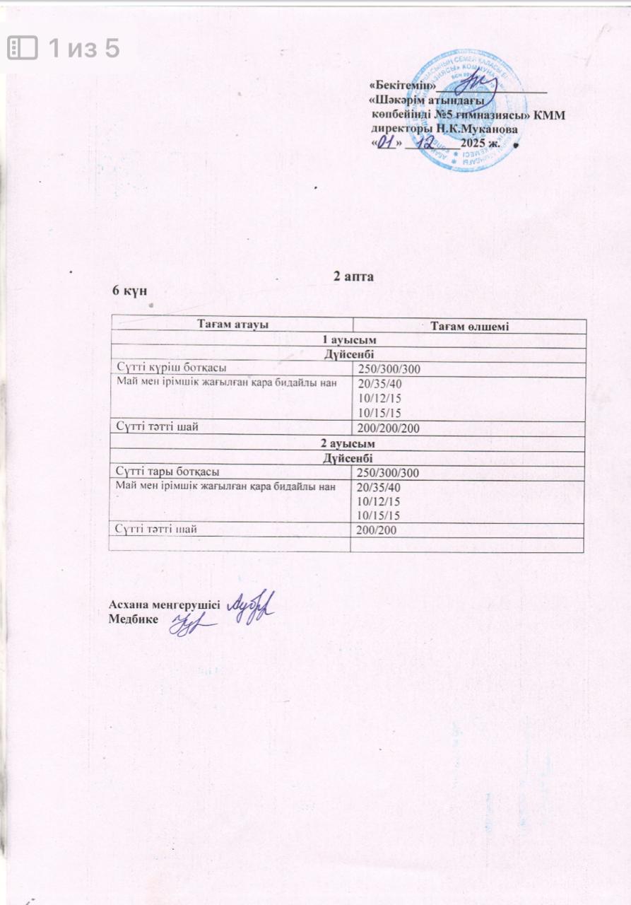 Дүйсенбі күнгі ас мәзірі