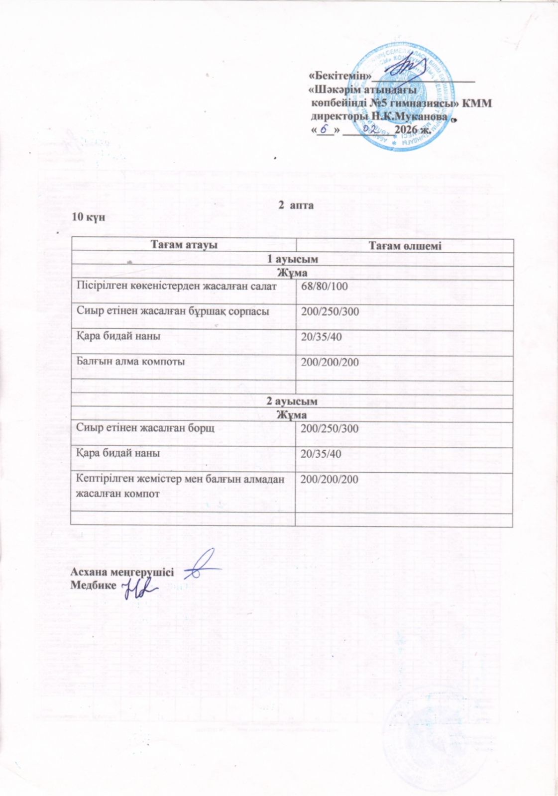 Жұма күнгі ас мәзірі